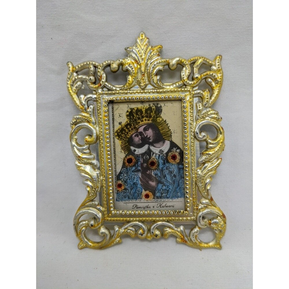 Polish Miniature Framed Picture Pamiqtka And Kalwarii 2" X 3"